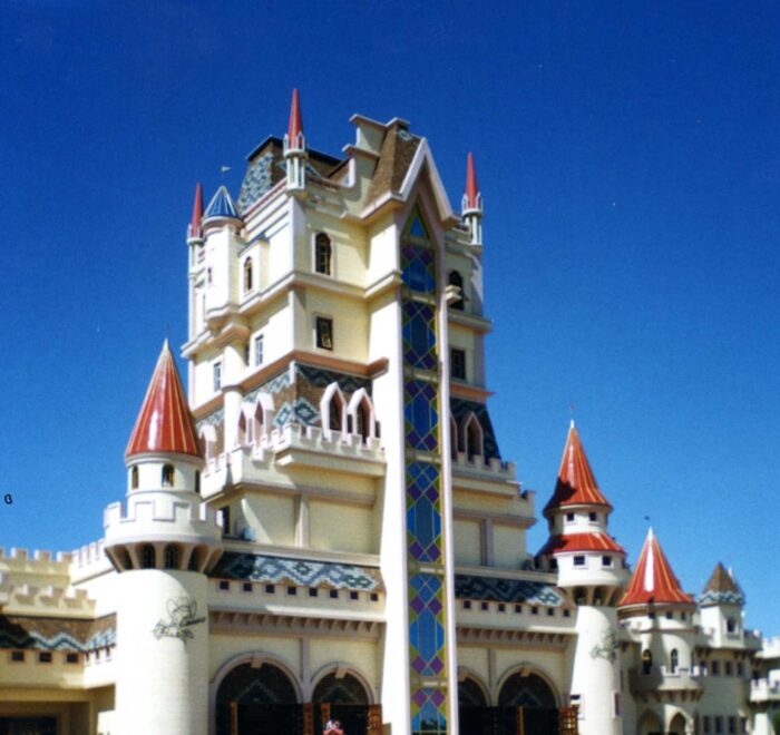 Castle at the entrance of Beto Carrero World theme park in Penha, Santa Catarina